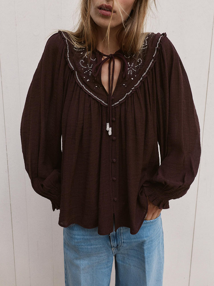 Embroidery Blouse - 2025 Winter New Sweet Fashionable Versatile