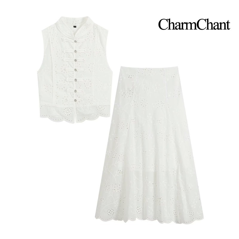 Embroidery Eyelet - CHARMCHANT Women's Eyelet Embroidery Two Piece