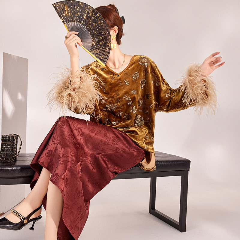 2025 Winter Feather Cuff Blous - огляд і ціна Embroidery Blouse