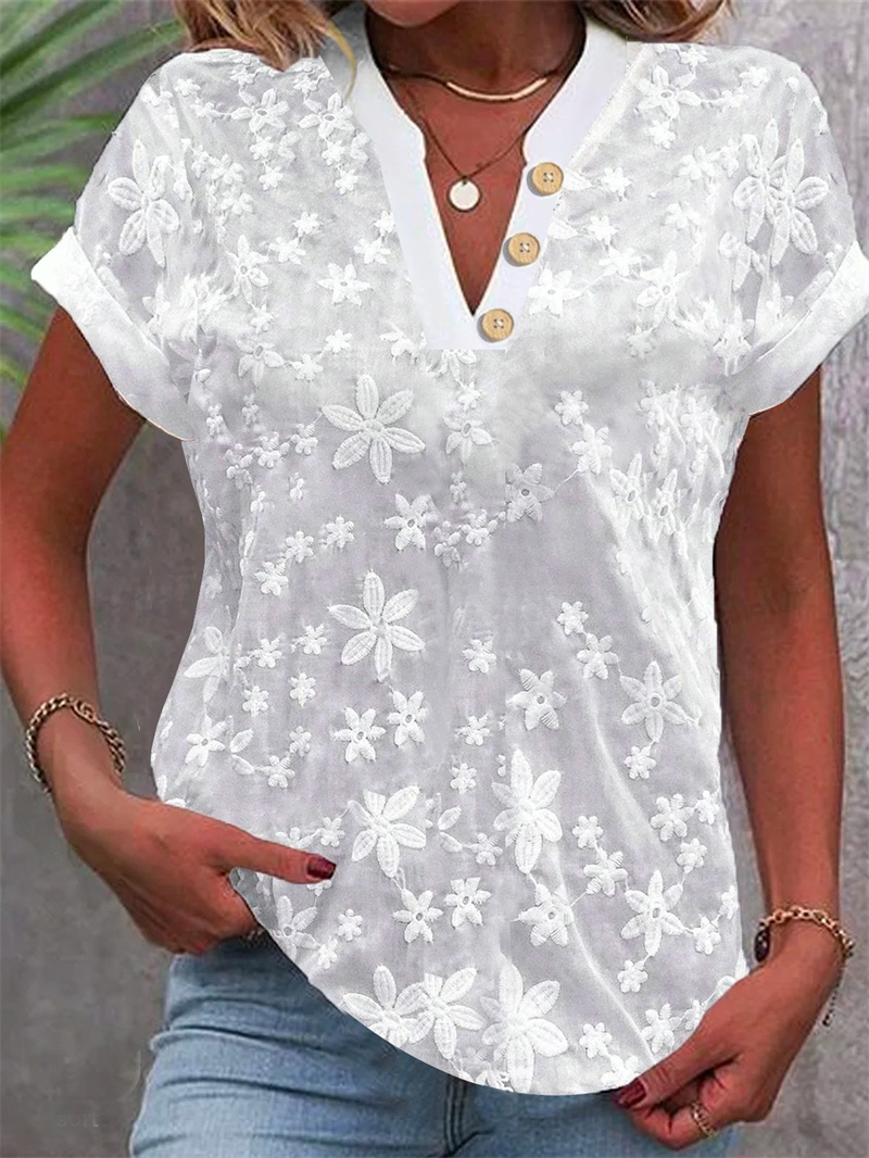 Summer Women White Floral Embr - огляд і ціна Embroidery Blouse