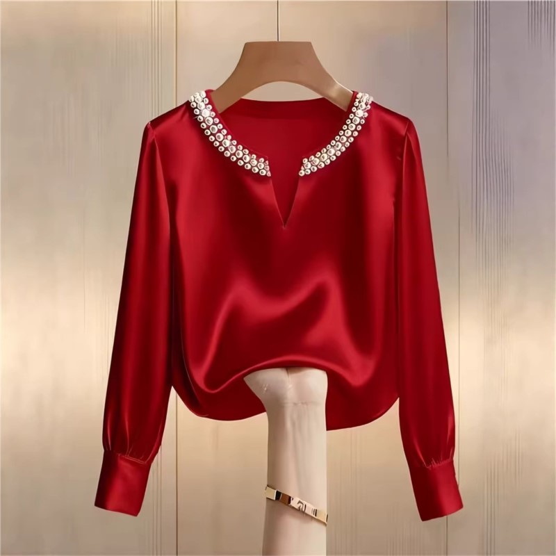 Elegant French Style Satin Pea - огляд і ціна Embroidery Blouse