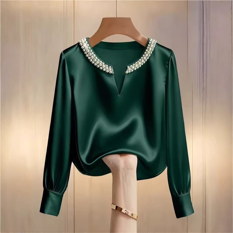 Elegant French Style Satin Pea - огляд і ціна Embroidery Blouse