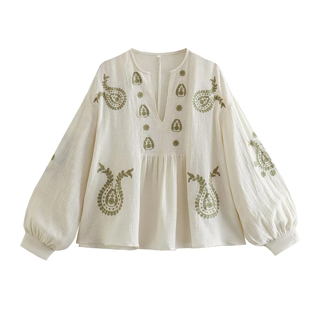 Womens New Loose Cotton Embroi - огляд і ціна Embroidery Blouse