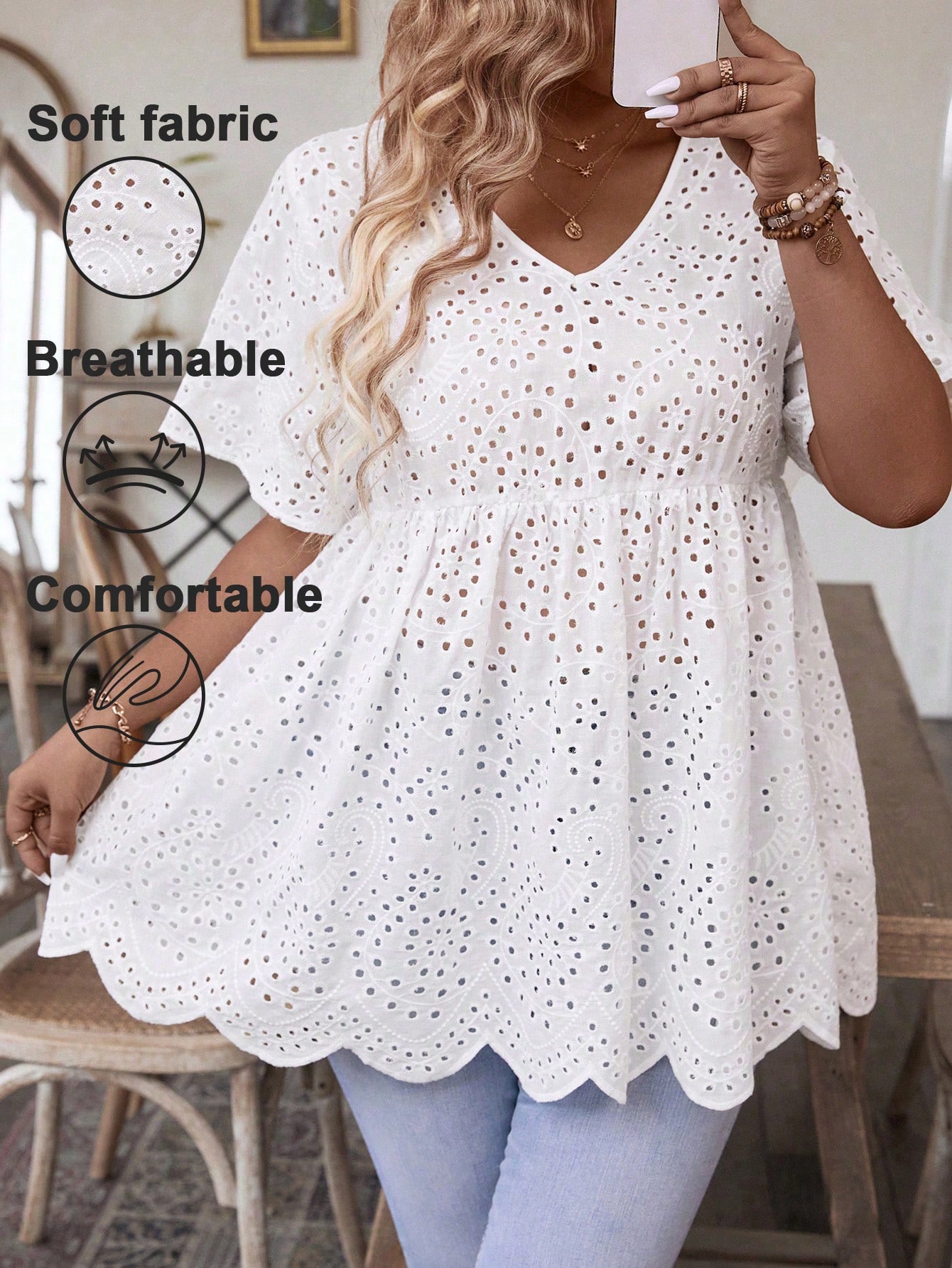 Women's Plus Size White Eyelet - огляд і ціна Embroidery Eyelet