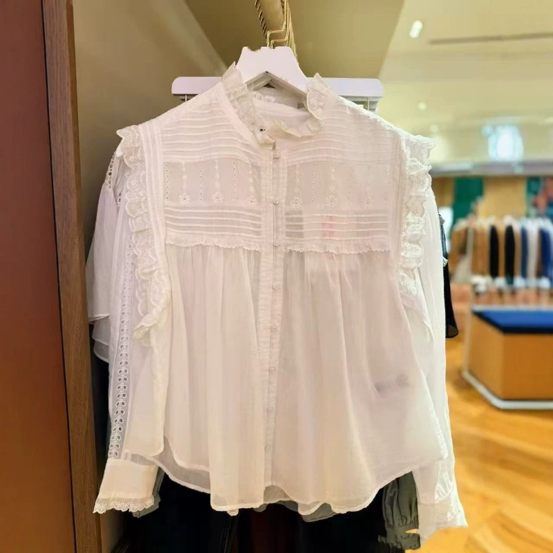 Women Ruffle Mock Neck Sleevel - огляд і ціна Embroidery Eyelet