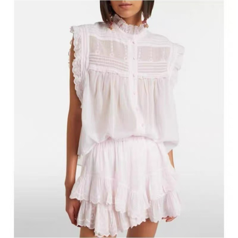 Women Ruffle Mock Neck Sleevel - огляд і ціна Embroidery Eyelet