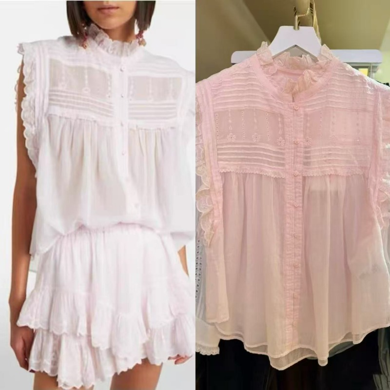 Women Ruffle Mock Neck Sleevel - огляд і ціна Embroidery Eyelet