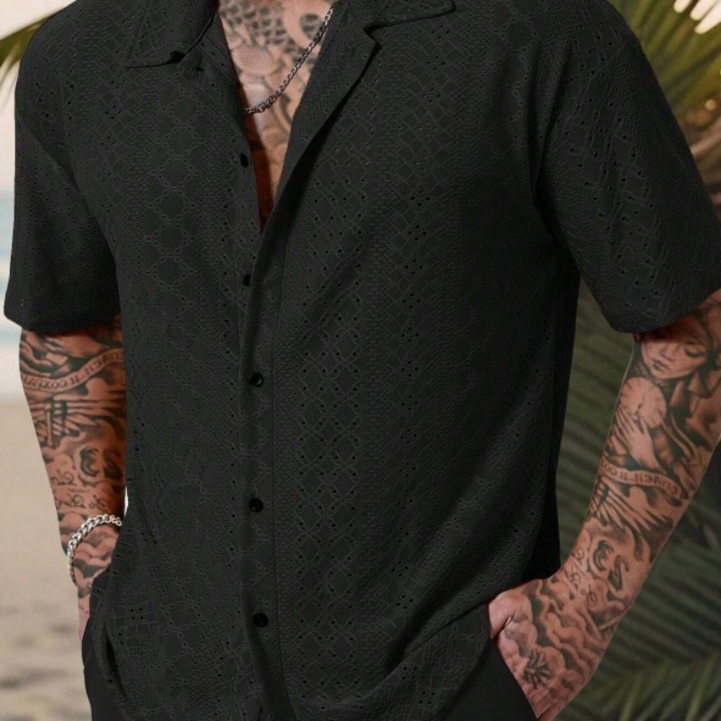 Men's Light Blue Short Sleeve  - огляд і ціна Embroidery Eyelet