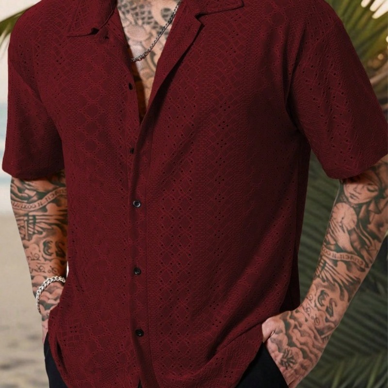 Men's Light Blue Short Sleeve  - огляд і ціна Embroidery Eyelet