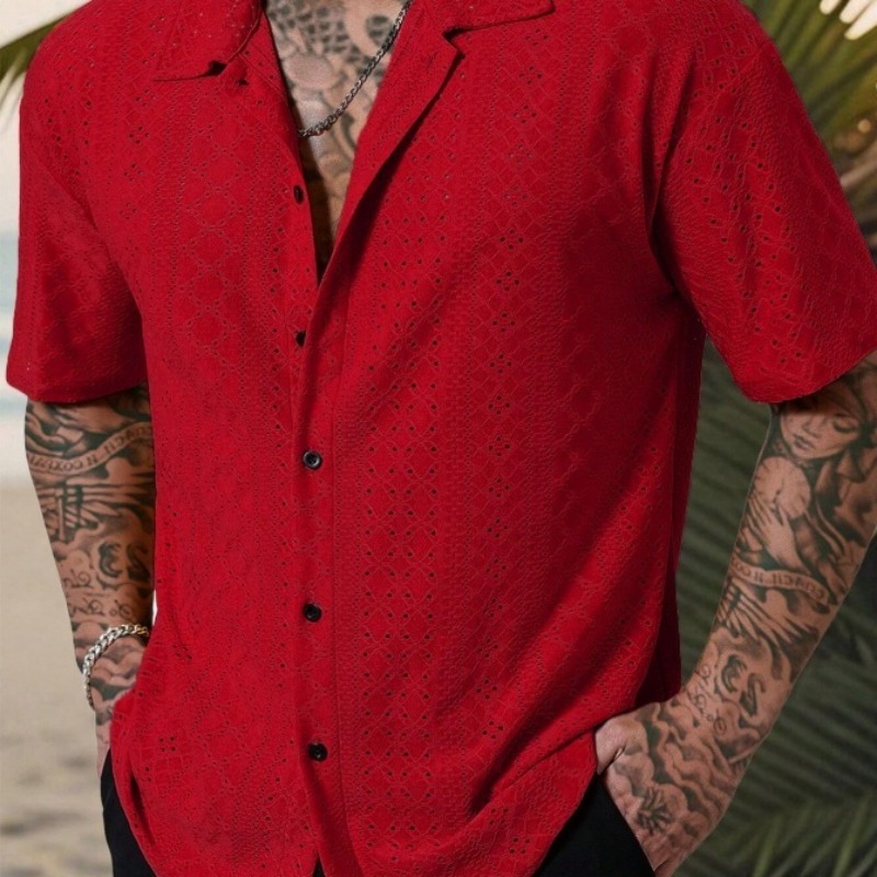 Men's Light Blue Short Sleeve  - огляд і ціна Embroidery Eyelet